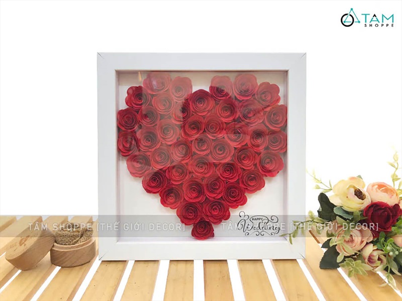Tranh 3D treo tường tim hoa hồng đỏ V23.5cm TRANHGO-12